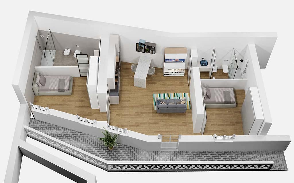 rendering dove si vedono tutti gli ambienti della casa